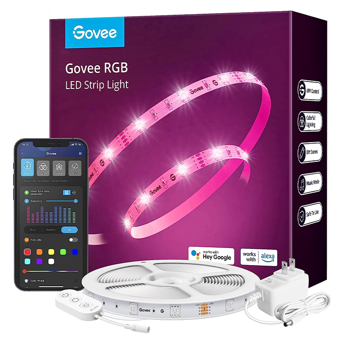 Govee (H615B) Bande lumineuse LED WiFi, 10m/32.8ft bande lumineuse RVB fonctionne avec Alexa et Google Assistant, contrôle intelligent des applications, 64 scènes, synchronisation de la musique, lumières LED DIY pour chambre, cuisine, fête, salon, TV