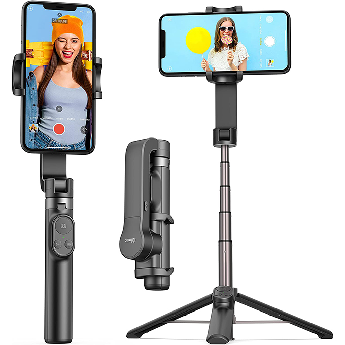 Qimic Stabilisateur de cardan pour Smartphones Selfie Stick Trépied de téléphone avec télécommande sans fil Batterie 920 mAh, Stabilisateur d'équilibre automatique pour iPhone et Android