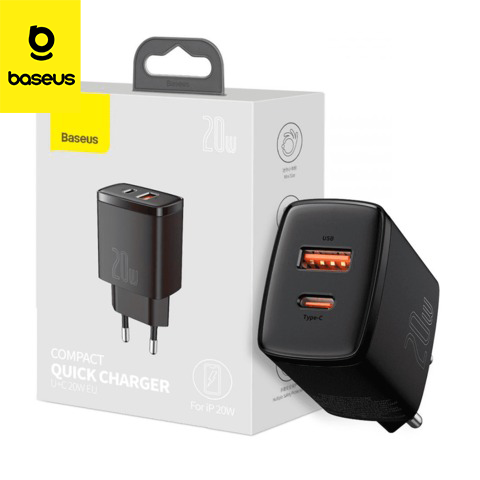 Chargeur Baseus Compact Fast USB / USB Type C 20W 3A Power Delivery Quick Charge 3.0 noir