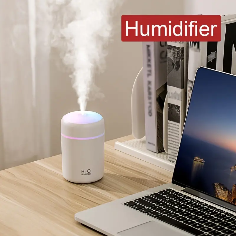 Humidificateur d'air Portable USB 300ml, Mini pulvérisateur de lumière d'ambiance colorée pour voiture, chambre à coucher, bureau